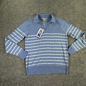 NWT LOFT Women's Blue White Striped Knit Long Sleeve Polo Sweater Size XS